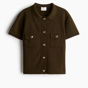 H&M Dark Green Gold Button Down Sweater Shirt